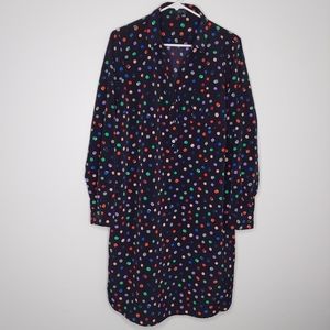 The Limited Ashton Shirt-Dress Button Pocket Collar Roll Tab Long Polka Dot XL